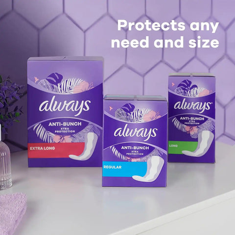 Always Panty Liners for Women Anti-Bunch Xtra Protection Daily Liners, Regular, Unscented, 136 Count
