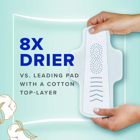 Always Pure Cotton Feminine Pads for Women, Size 2, Heavy Flow, with Wings, unscented, 34 CT