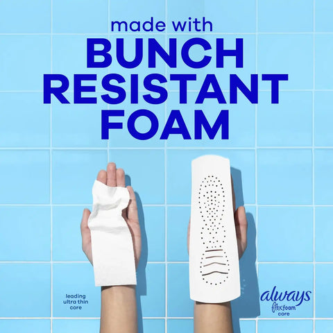 Always Infinity Feminine Pads for Women, Flexfoam Pads with Wings, Size 2, Heavy Absorbency, Unscented, 46 Count