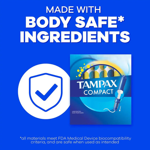Tampax Compact Pearl Tampons for Women, with LeakGuard Braid & Extendable Applicator, Regular Absorbency, Compact Extendable Applicator, Unscented, 32 Count