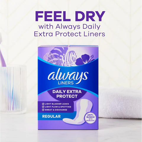 Always Panty Liners for Women Anti-Bunch Xtra Protection Daily Liners, Extra Long, Unscented, 68 Count x 4 (272 total)