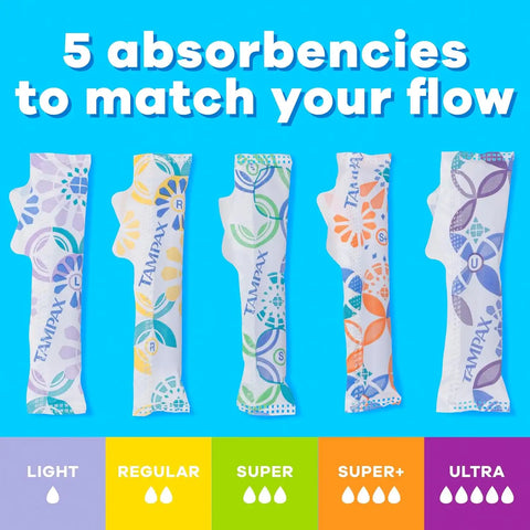 Tampax Pearl Tampons for Women Multipack, with LeakGuard Braid, Regular/Super Absorbency, Unscented, 34 Count