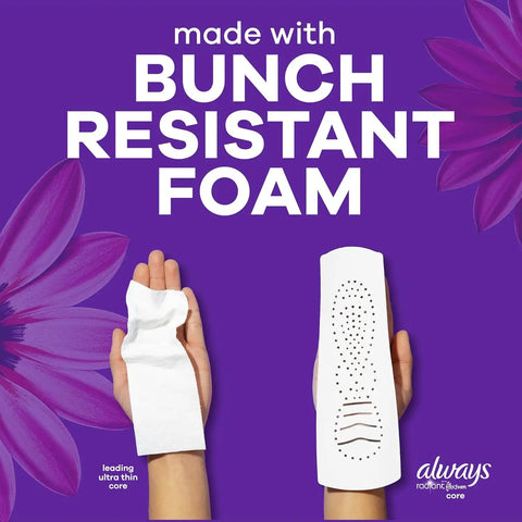 Always Radiant Feminine Pads for Women, Flexfoam Pads with Wings, Size 5, Extra Heavy Overnight Absorbency, Lightly Scented, 26 Count