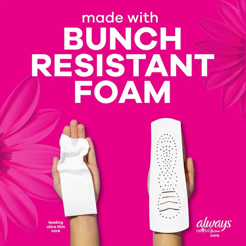 Always Radiant Feminine Pads for Women, Flexfoam Pads with Wings, Size 1, Regular Absorbency, Lightly Scented, 42 Count